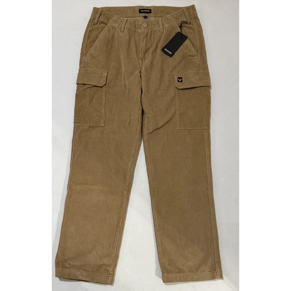 True Religion‎ Mens 32x31 Straight Cargo Vintage Travertine Brown Corduroy Pants
